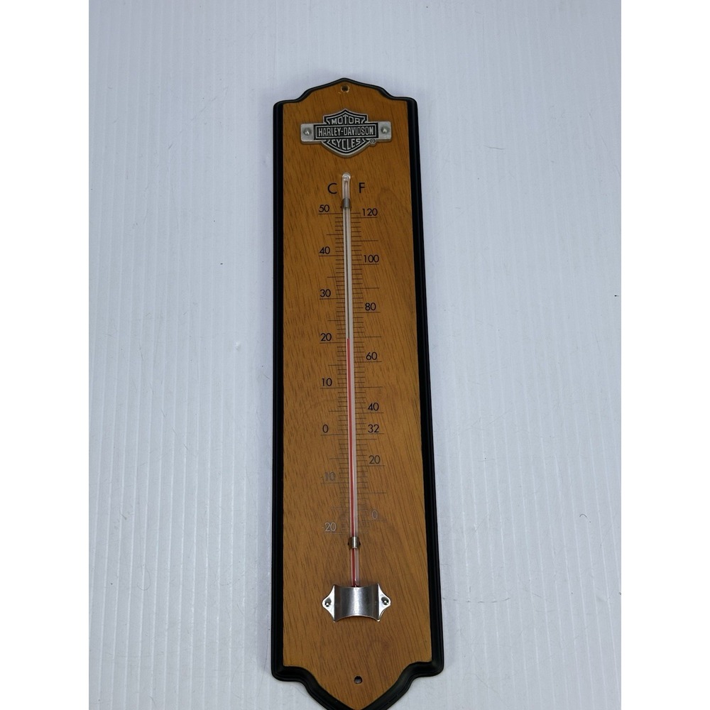 Harley Davidson Cycles Wooden Advertising Wall Thermometer Brown Black